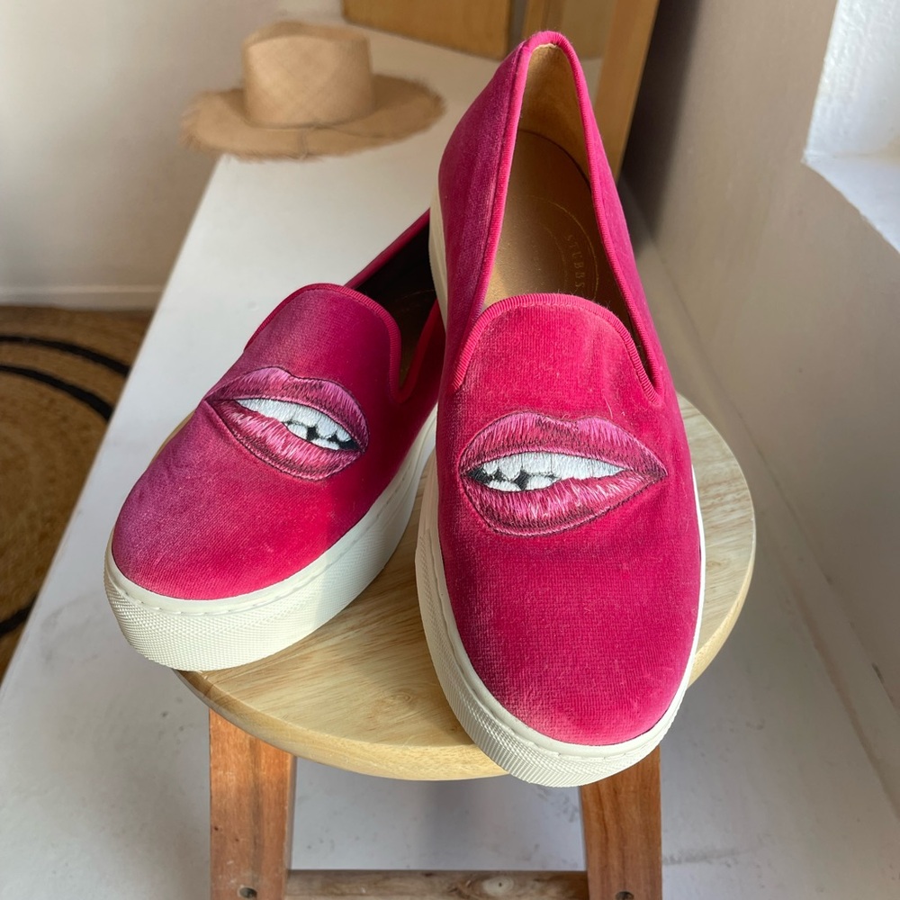 Stubbs & Wootton Velvet Pink Biting Lip Sneaker 8